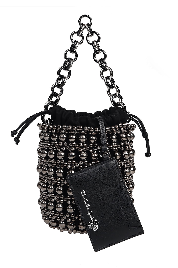 Gunmetal Embroidered Polti Bag Design by The Leather Garden at Pernia's ...