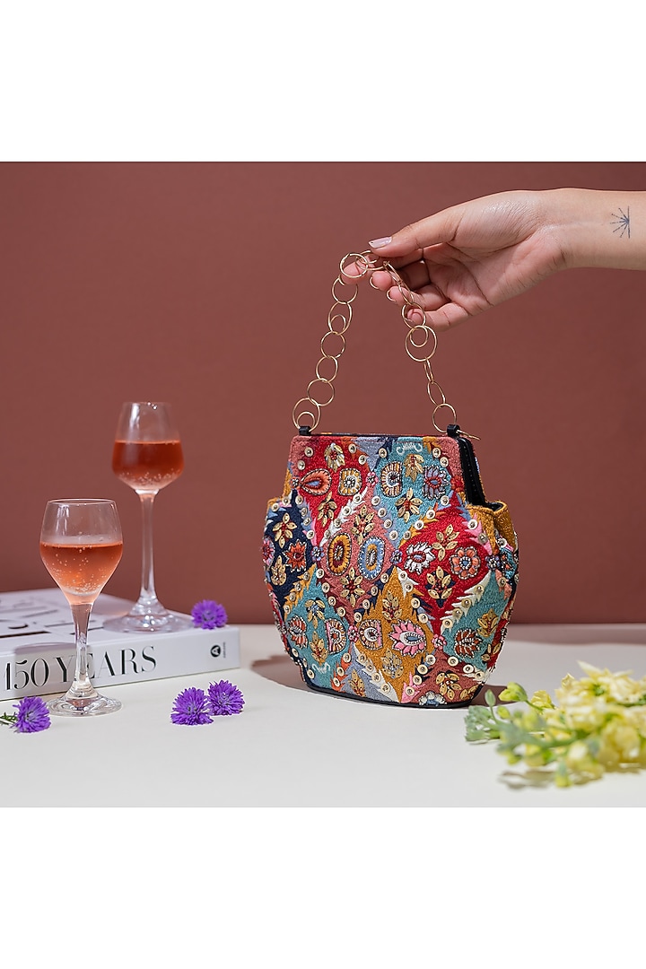 Multi Colored Embroidered Potli by The Leather Garden at Pernia's Pop Up Shop