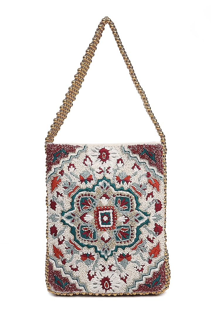 Multi Colored Dabka Embroidered Handbag by The Leather Garden at Pernia's Pop Up Shop