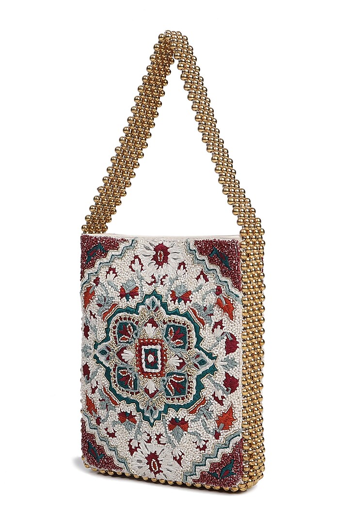 Multi Colored Dabka Embroidered Handbag by The Leather Garden at Pernia's Pop Up Shop