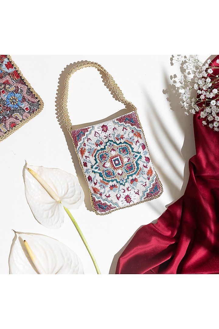 Multi Colored Dabka Embroidered Handbag by The Leather Garden at Pernia's Pop Up Shop
