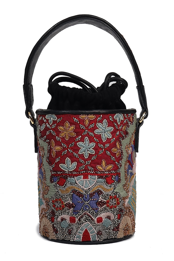 Multi Colored Hand Embroidered Handbag by The Leather Garden at Pernia's Pop Up Shop