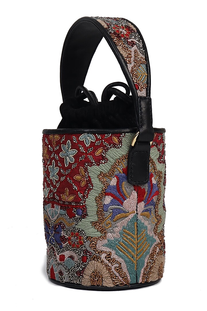 Multi Colored Hand Embroidered Handbag by The Leather Garden at Pernia's Pop Up Shop