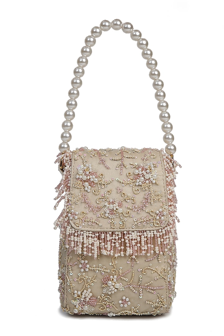 Off White Embroidered Handbag by The Leather Garden