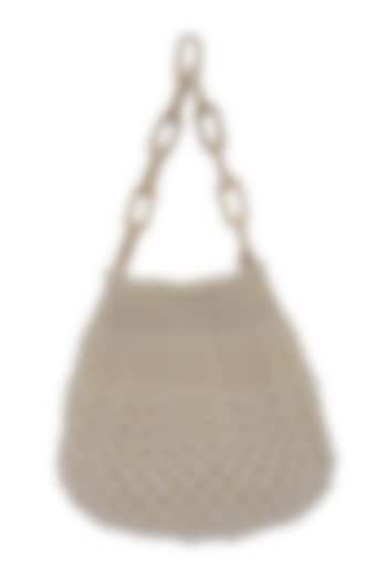 Off White Pearls Embroidered Potli Bag by The Leather Garden