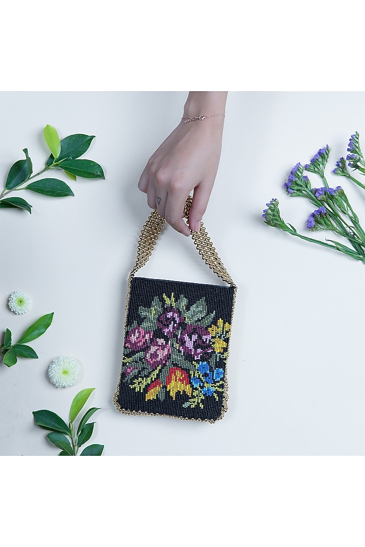 Multi Colored Beads Embroidered Handbag by The Leather Garden at Pernia's Pop Up Shop