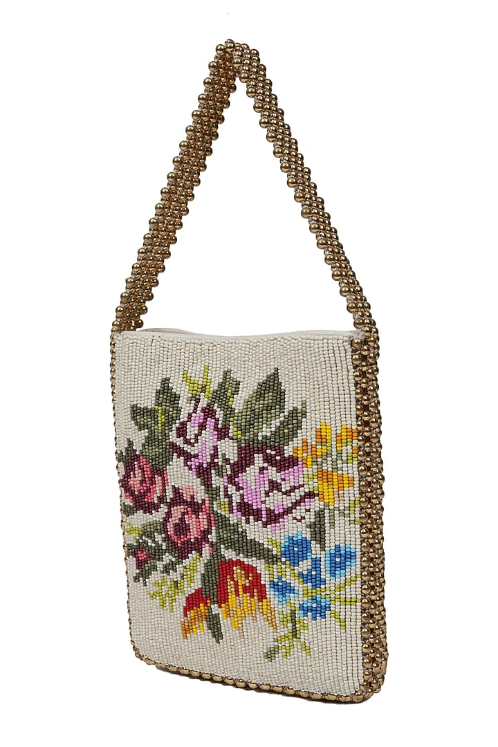 Multi Colored Beads Embroidered Leather Handbag by The Leather Garden at Pernia's Pop Up Shop