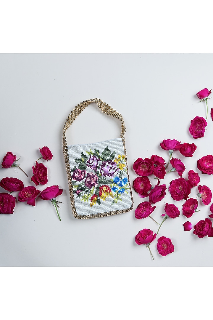 Multi Colored Beads Embroidered Leather Handbag by The Leather Garden at Pernia's Pop Up Shop