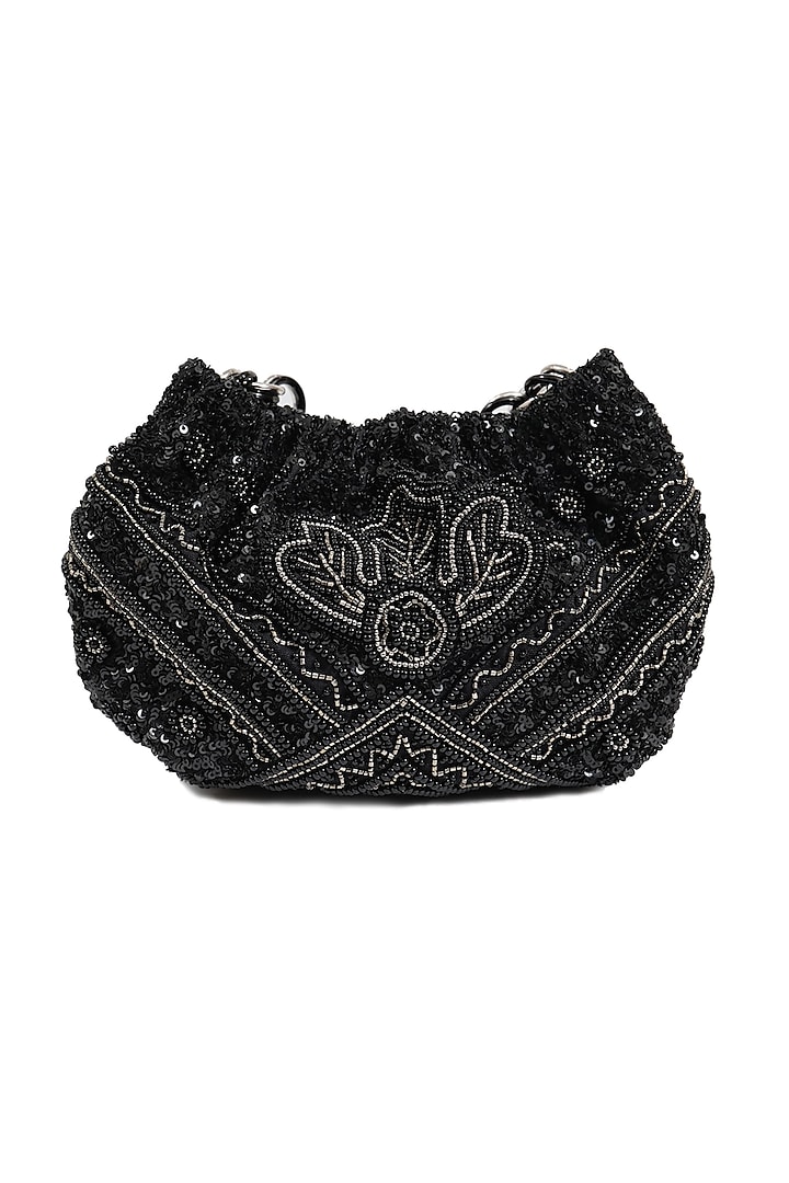 Black Beads Embroidered Potli Bag by The Leather Garden