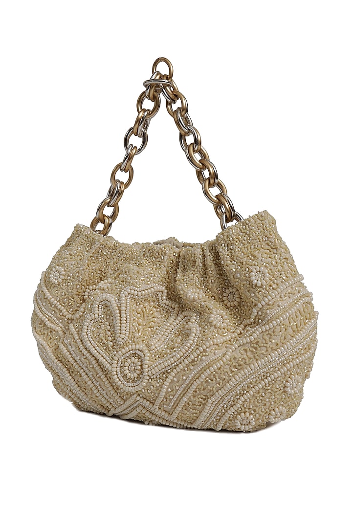 Off White Embroidered Potli Bag by The Leather Garden at Pernia's Pop Up Shop