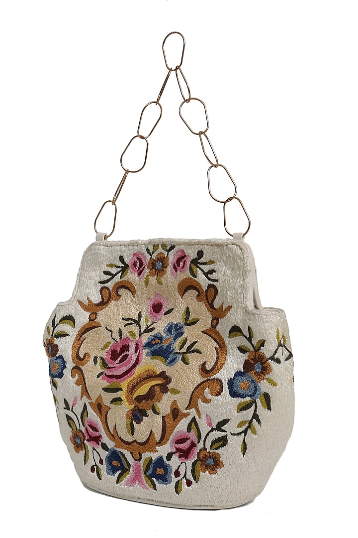 Off White Embroidered Potli Bag by The Leather Garden