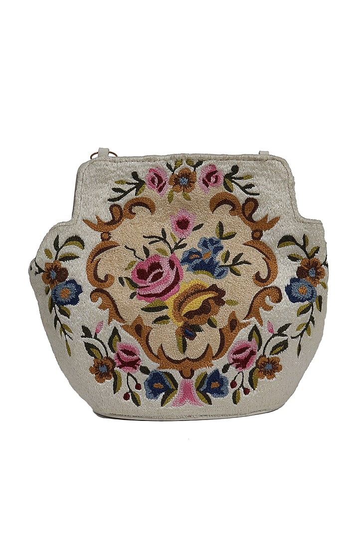 Off White Embroidered Potli Bag by The Leather Garden at Pernia's Pop Up Shop