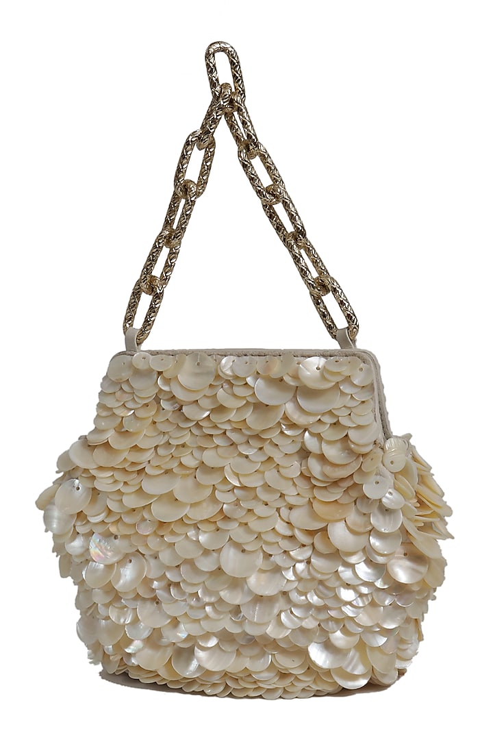 Off White Potli Bag With Pearls Detailing by The Leather Garden
