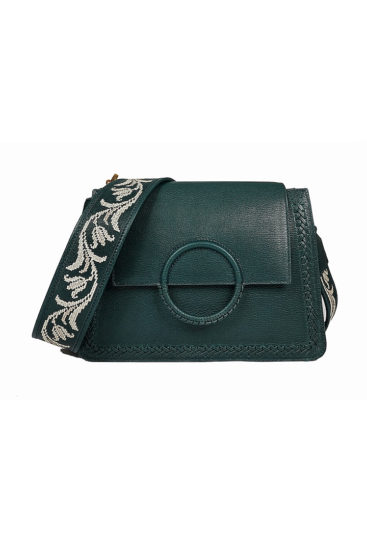 Forest Green Embroidered Crossbody Bag by The Leather Garden