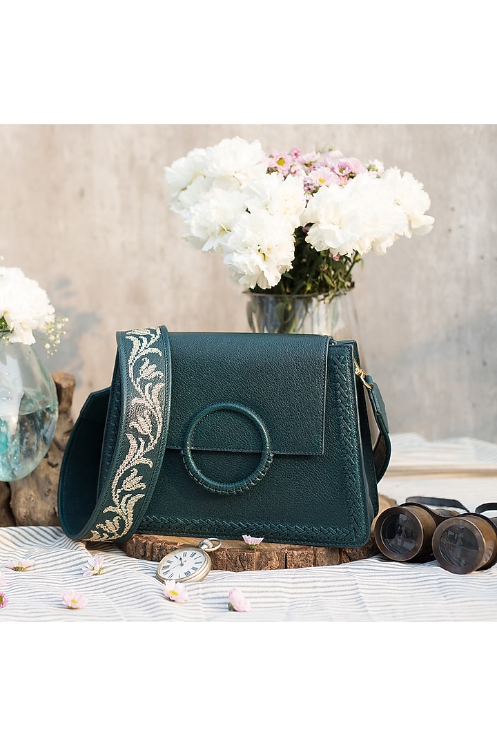 Forest Green Embroidered Crossbody Bag by The Leather Garden at Pernia's Pop Up Shop