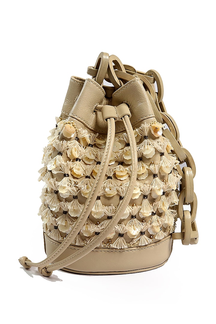 Off White Embellished Bucket Bag by The Leather Garden