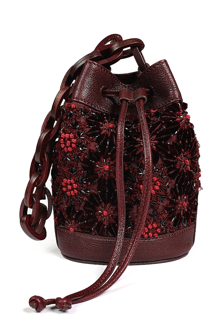 The Leather Garden Embellished Bucket Bag, Black, Leather, Embellished in  2023