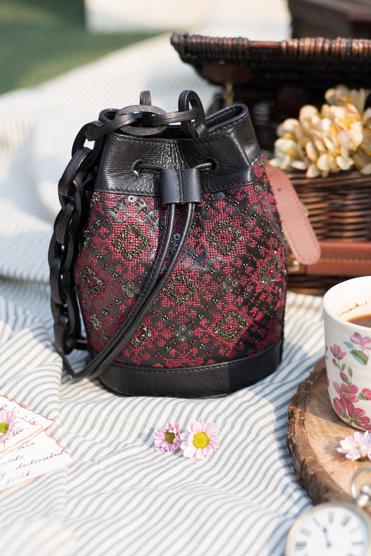Lavender Embellished Bucket Bag