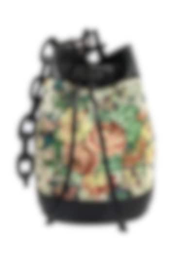 Black Floral Embroidered Bucket Bag by The Leather Garden