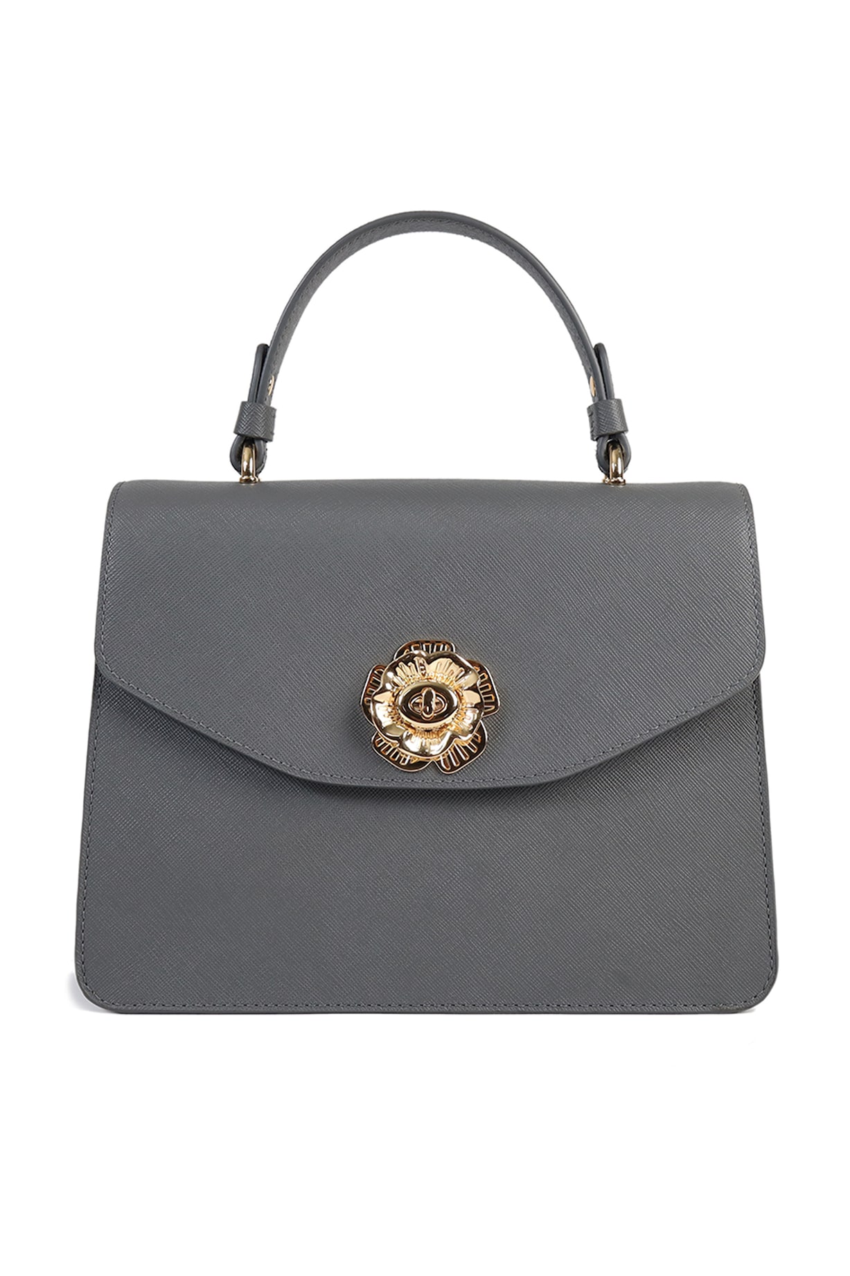 Women's Grey structured Leather Messenger Bag