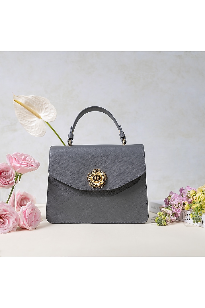 Grey Structured Shoulder Bag by The Leather Garden at Pernia's Pop Up Shop