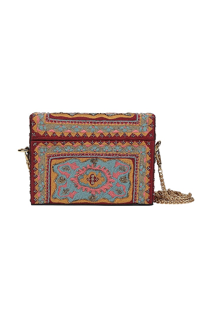 Red Hand Embroidered Crossbody Bag by The Leather Garden