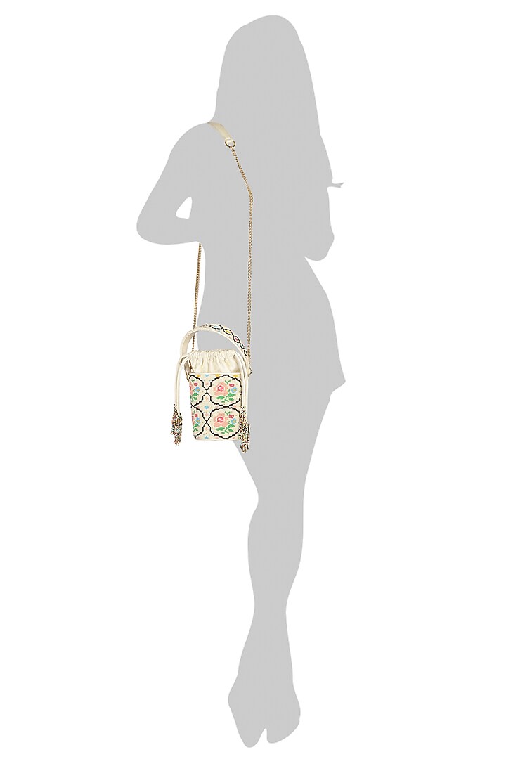 White Handcrafted Potli by The Leather Garden at Pernia's Pop Up Shop