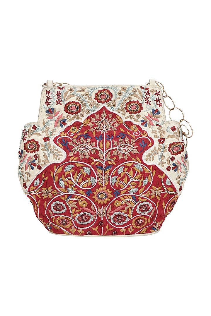 Red Bead Embroidered Potli by The Leather Garden
