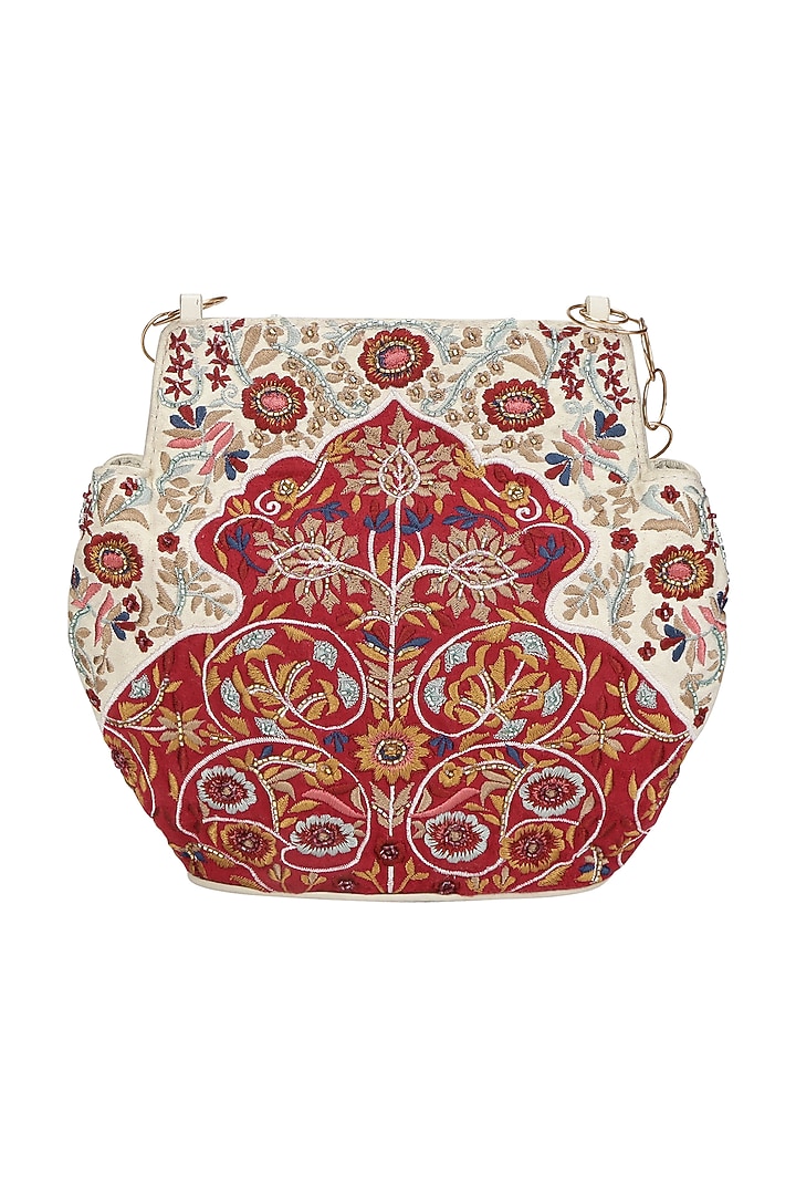 Red Bead Embroidered Potli by The Leather Garden at Pernia's Pop Up Shop