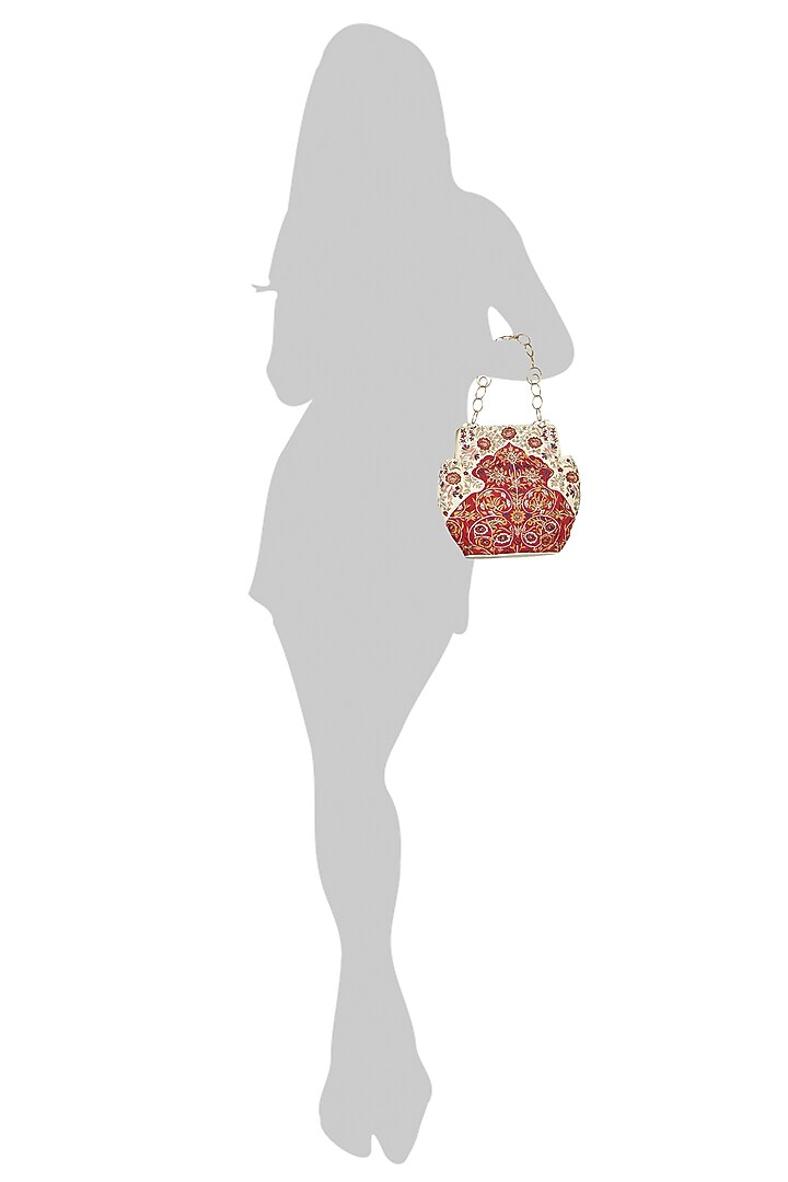 Red Bead Embroidered Potli by The Leather Garden at Pernia's Pop Up Shop