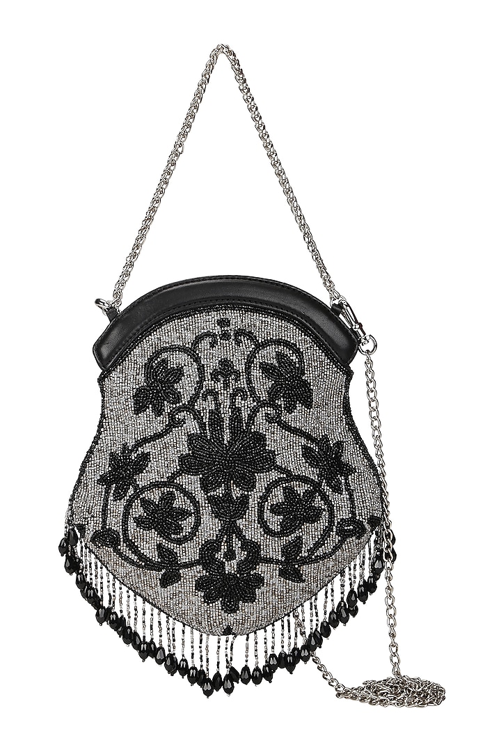 Black Embroidered Potli by The Leather Garden