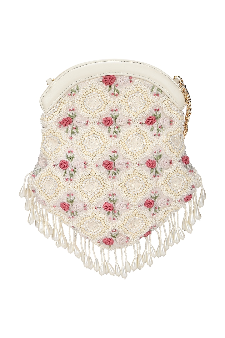 Ivory Hand Embroidered Potli by The Leather Garden