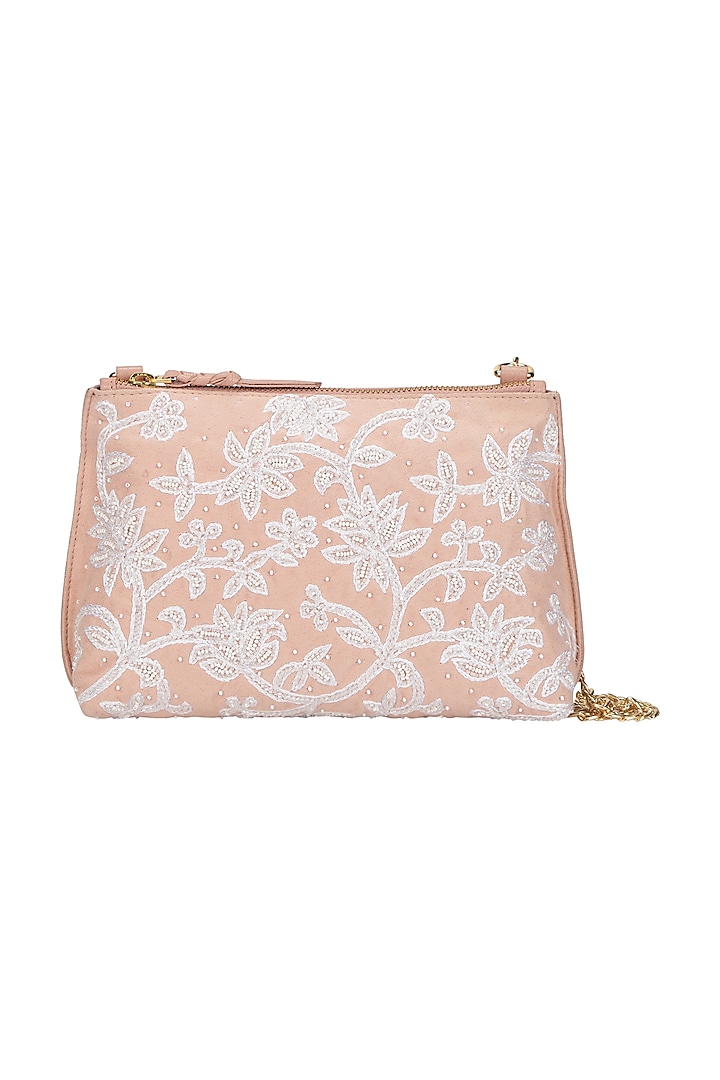 Peach Embroidered Sling Bag by The Leather Garden at Pernia's Pop Up Shop