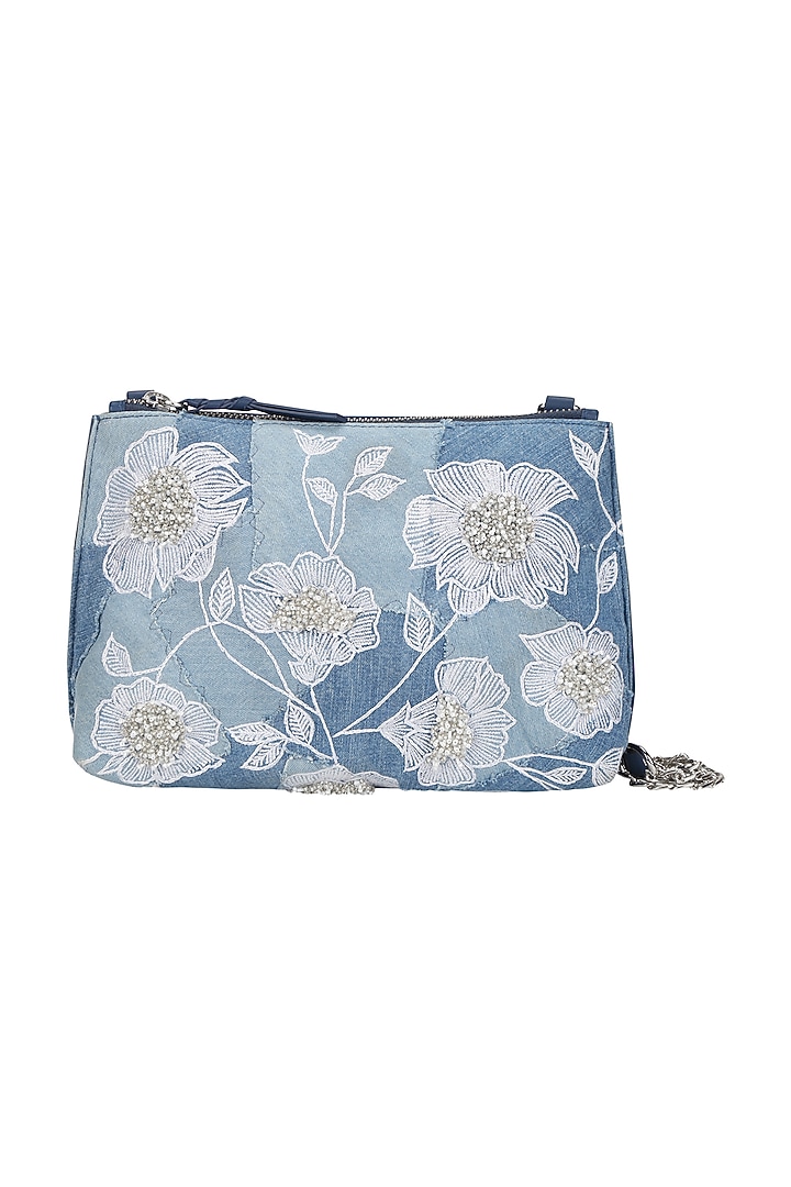 Powder Blue Floral Embroidered Sling Bag by The Leather Garden at Pernia's Pop Up Shop