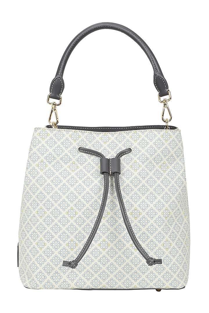 Icy Blue Jacquard & Leather Bucket Bag by The Leather Garden at Pernia's Pop Up Shop