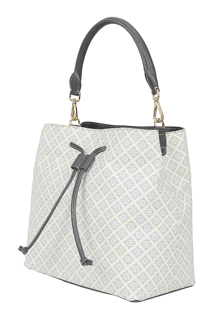 Icy Blue Jacquard & Leather Bucket Bag by The Leather Garden at Pernia's Pop Up Shop