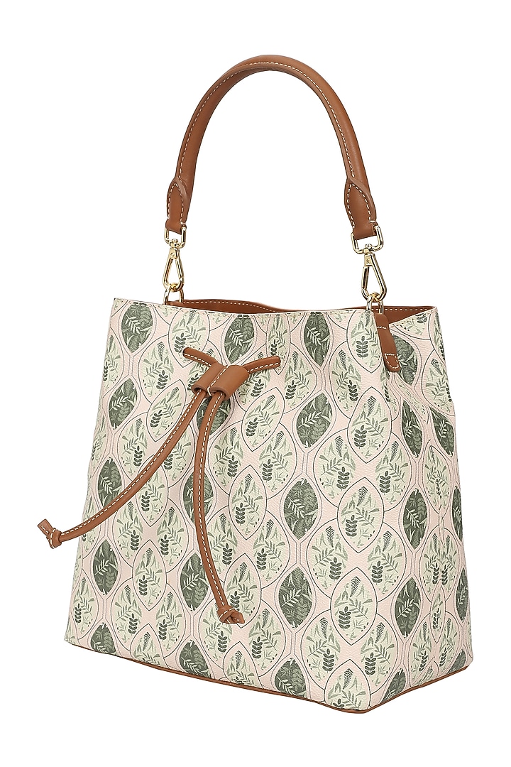 Pistachio Jacquard & Leather Bucket Bag by The Leather Garden at Pernia's Pop Up Shop