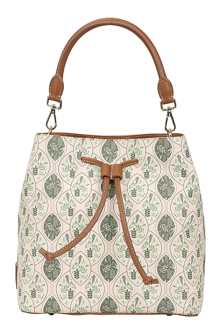 Pistachio Jacquard & Leather Bucket Bag by The Leather Garden at Pernia's Pop Up Shop