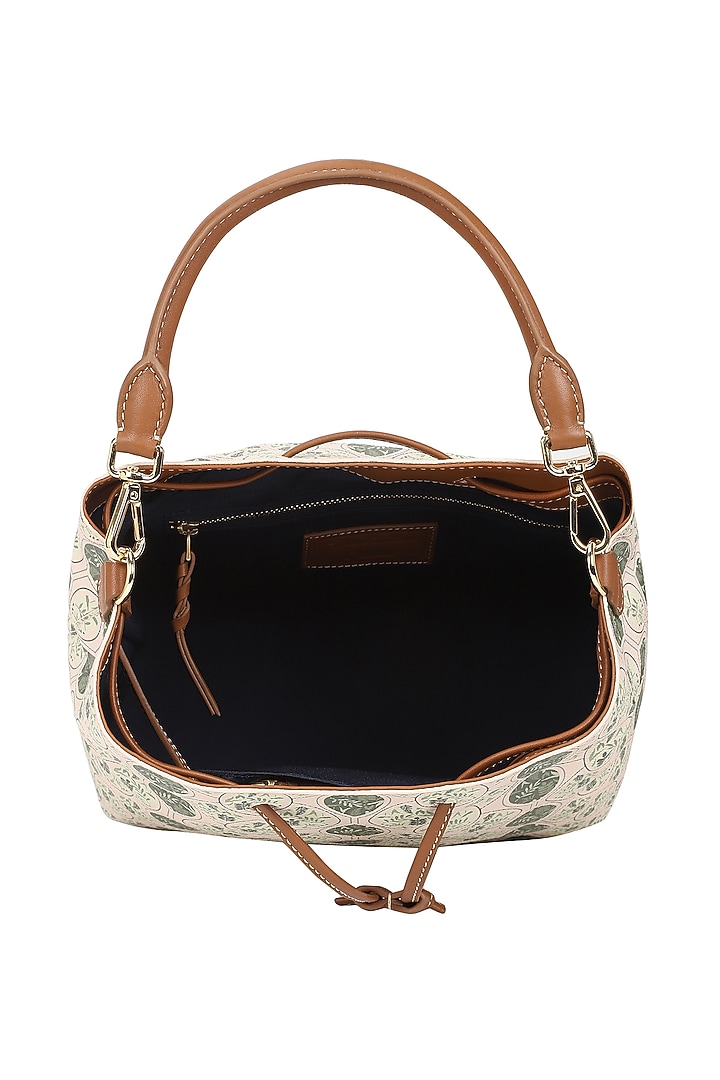 Pistachio Jacquard & Leather Bucket Bag by The Leather Garden at Pernia's Pop Up Shop