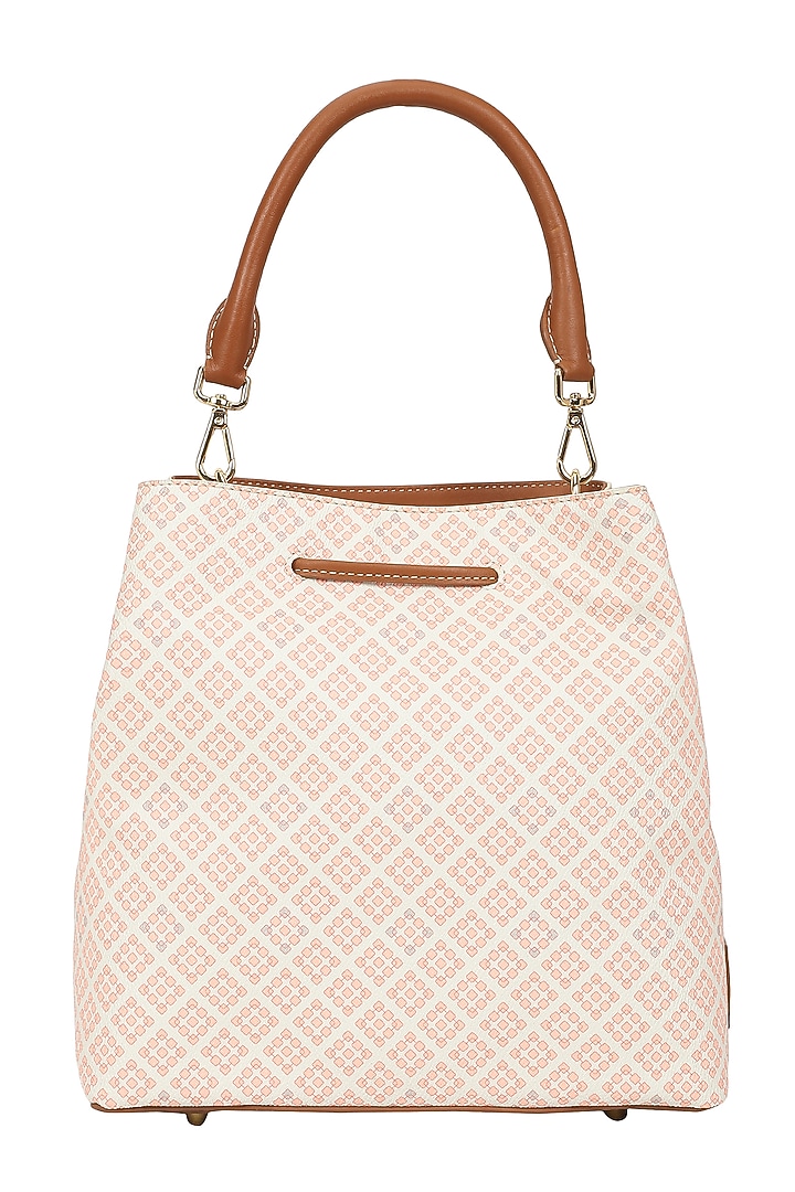Salmon Jacquard & Leather Bucket Bag by The Leather Garden at Pernia's Pop Up Shop