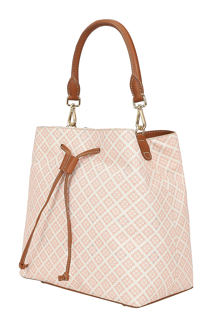 Salmon Jacquard & Leather Bucket Bag by The Leather Garden at Pernia's Pop Up Shop
