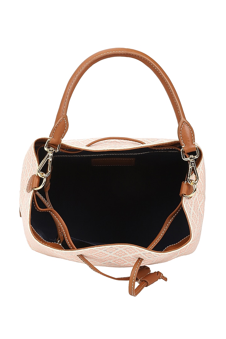 Salmon Jacquard & Leather Bucket Bag by The Leather Garden at Pernia's Pop Up Shop