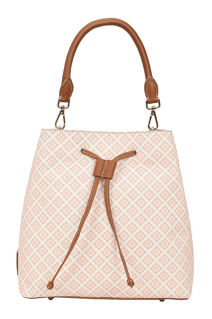 Salmon Jacquard & Leather Bucket Bag by The Leather Garden at Pernia's Pop Up Shop
