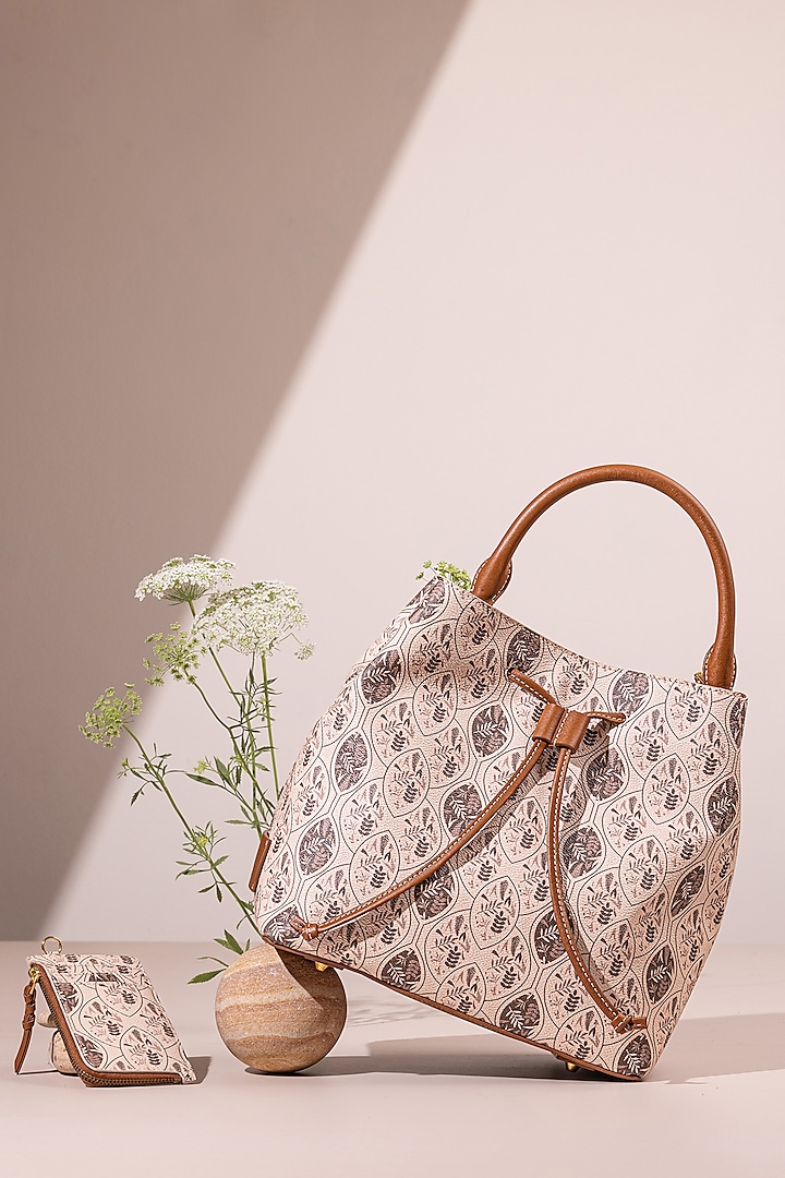 Walnut Jacquard & Leather Bucket Bag by The Leather Garden at Pernia's Pop Up Shop