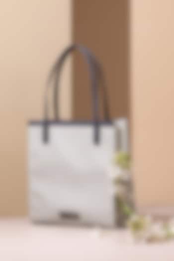 Icy Blue Jacquard & Leather Handbag by The Leather Garden at Pernia's Pop Up Shop