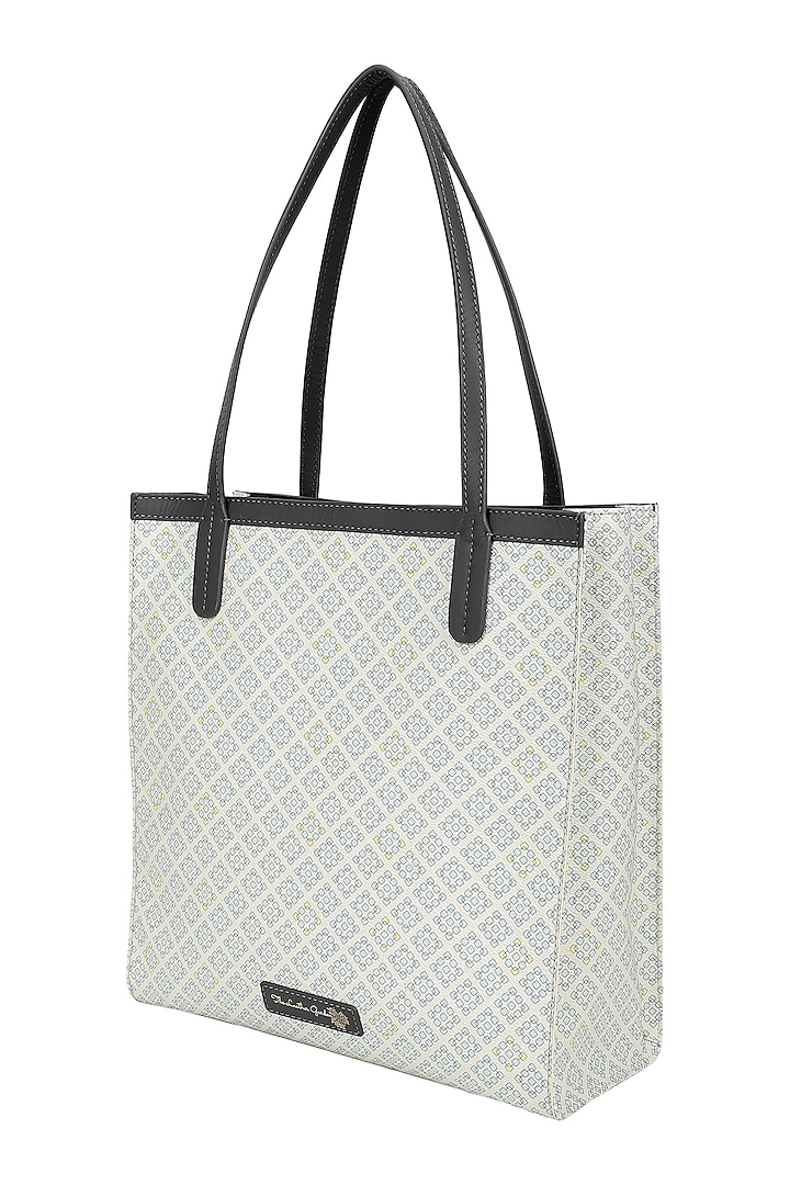 Icy Blue Jacquard & Leather Handbag by The Leather Garden at Pernia's Pop Up Shop