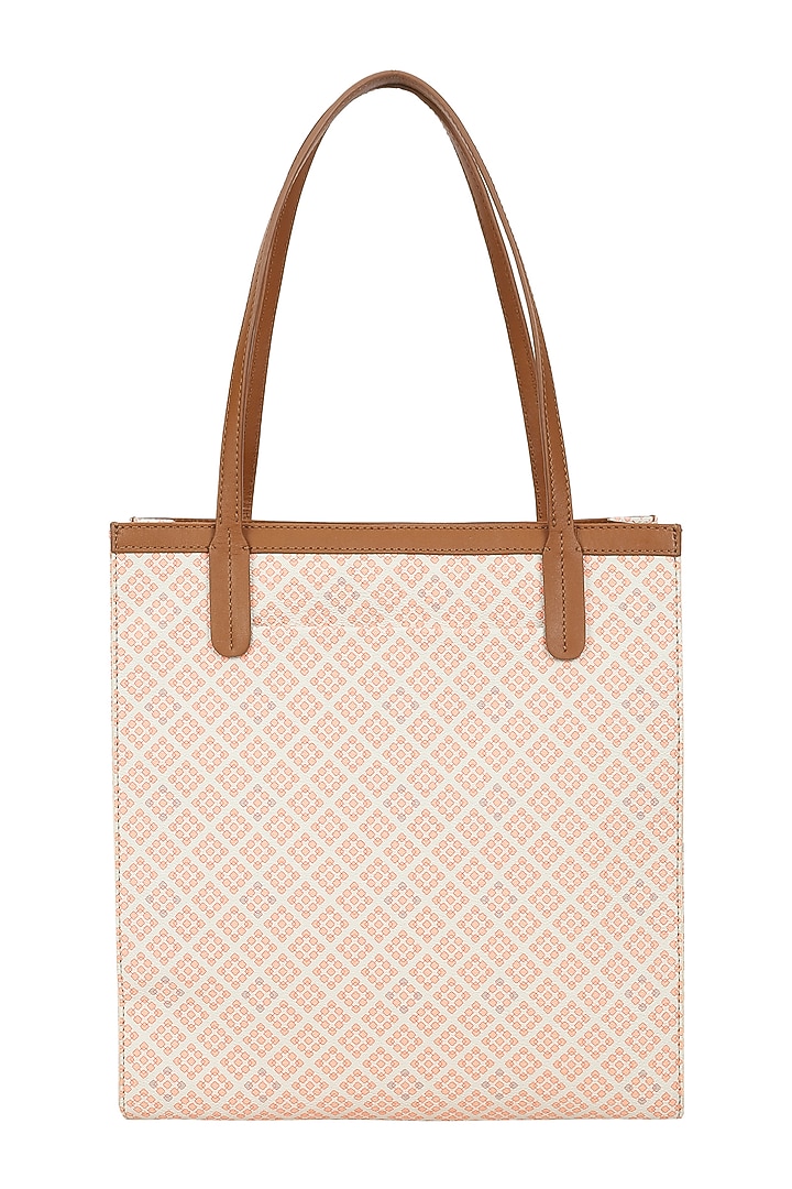 Salmon Jacquard & Leather Handbag by The Leather Garden at Pernia's Pop Up Shop
