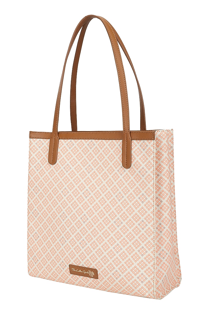 Salmon Jacquard & Leather Handbag by The Leather Garden at Pernia's Pop Up Shop