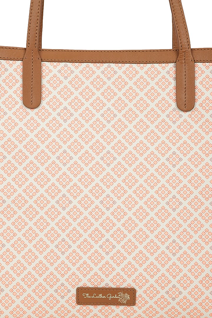 Salmon Jacquard & Leather Handbag by The Leather Garden at Pernia's Pop Up Shop
