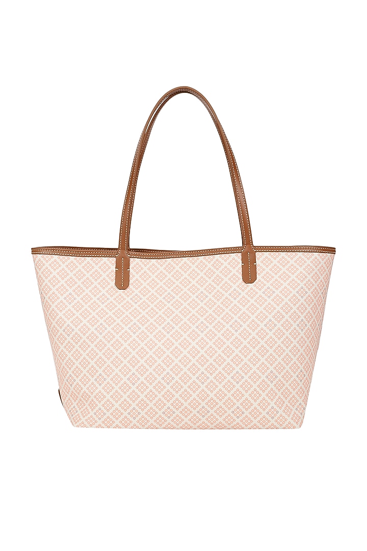Salmon Jacquard & Leather Tote Bag by The Leather Garden at Pernia's Pop Up Shop
